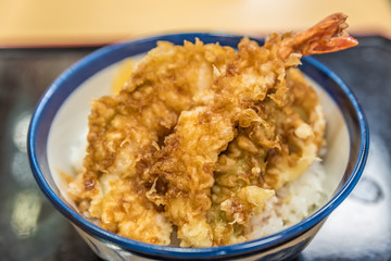 Tendon, Japanese dish consisting of tempura on a bowl of rice