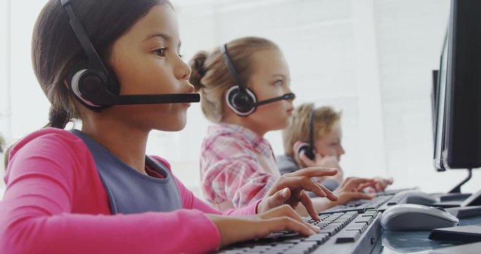 Kids as customer service executive talking to client  