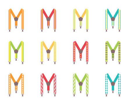 A set of men's suspenders. Suspenders vector illustration