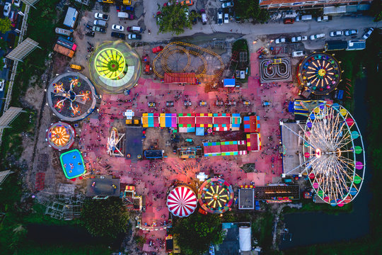 Bangkok,Thailand - september 9,2017: Night Canival in bangkok topview ,aeriel view drone