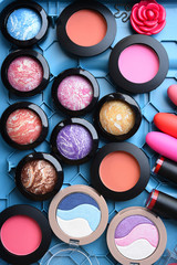 collection of make up and cosmetic beauty products arranged