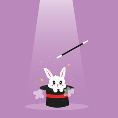 magician's magic wand and rabbit in a hat. Cartoon vector