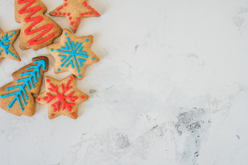 Christmas cookies top view with space for text.