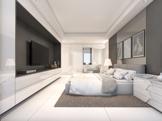 White Luxury Bedroom , 3d rendering