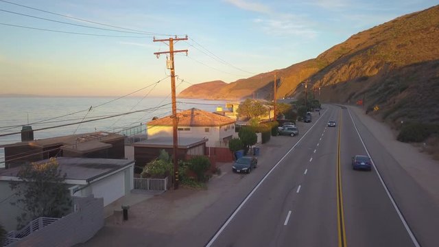 morning rising shot facing north over PCH in Malibu
