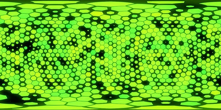 360 degree seamless hexagons view for VR. yellow hexagons with alpha.