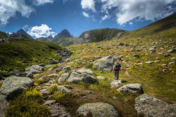 hikers with large backpacks hiking on mountain Kackarlar