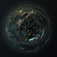 City of planet: Hong Kong, Kowloon at night - bright in the city around the world, dense housing...