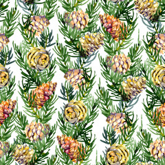 Coniferous, pine, spruce, vegetative, forest, festive, New Year's background. Watercolor. Illustration