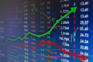 Investing and stock market concept gain and profits with faded candlestick charts.