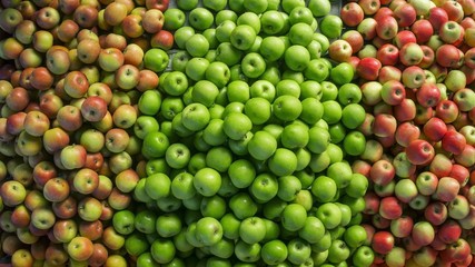 Bunch of green and red apples displayed at market place.