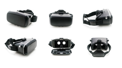 VR CardBoard, Virtual reality at Home, six different angle views on White Background