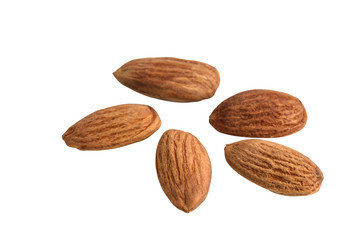 Peeled almonds isolated on white background