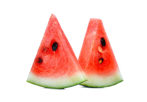 fresh two sliced red watermelon isolated on white background
