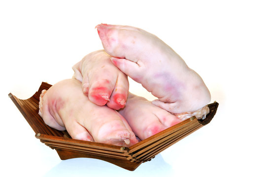 Fresh pig's feet on the white background