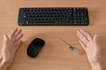 Desk with computer mouse