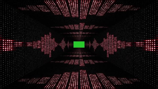Music Waves TUNNEL with Green Screen, Radio, Lights Bulbs Animation, Rendering, Background, Loop, 4k
