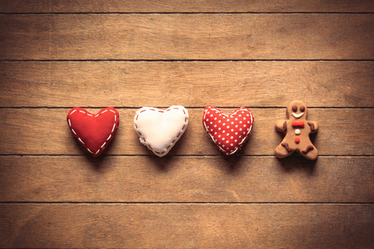 Heart shape toys with gingerbread man cookie