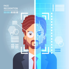 Face Recognition System Scanning Eye Retina Of Business Man Modern Identification Technology Access Control Concept Vector Illustration