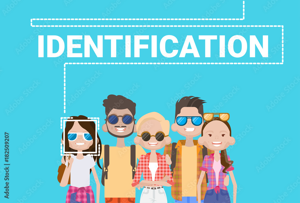 Poster group of people biometric identification face scanning system modern access control technology recog