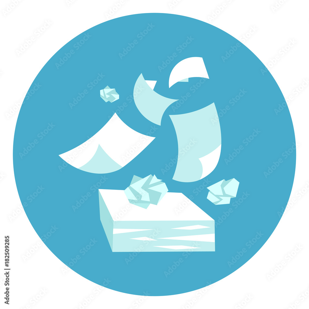 Poster papers stack paperwork icon web button on round blue background flat vector illustration
