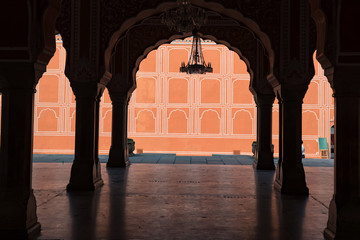 Archway and wall of City Palace in Jaipur, India