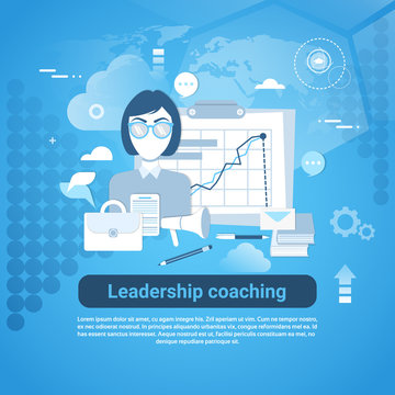 Leadership Coaching Web Banner With Copy Space On Blue Background Vector Illustration
