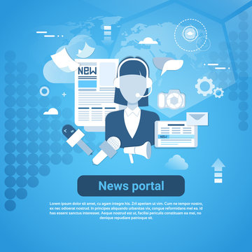 News Portal Web Banner With Copy Space On Blue Background Vector Illustration