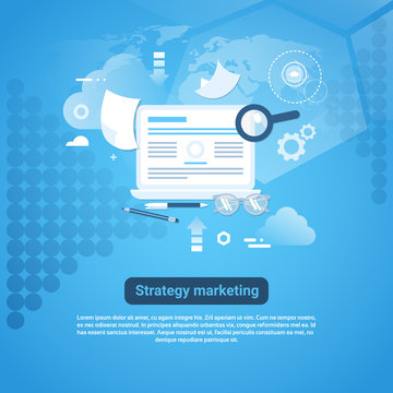 Strategy Marketing Web Banner With Copy Space On Blue Background Vector Illustration