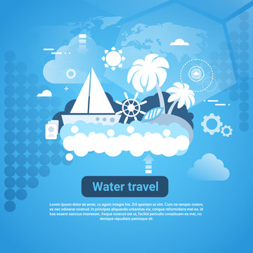 Water Travel Web Banner With Copy Space On Blue Background Vector Illustration