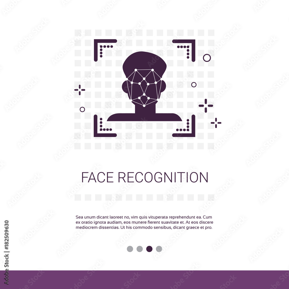 Poster face scan system recognition biometric identification concept web banner with copy space vector illu