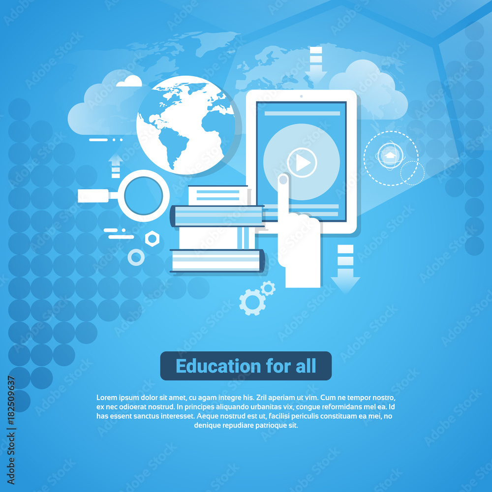 Poster education for all template web banner with copy space learn online concept flat vector illustration