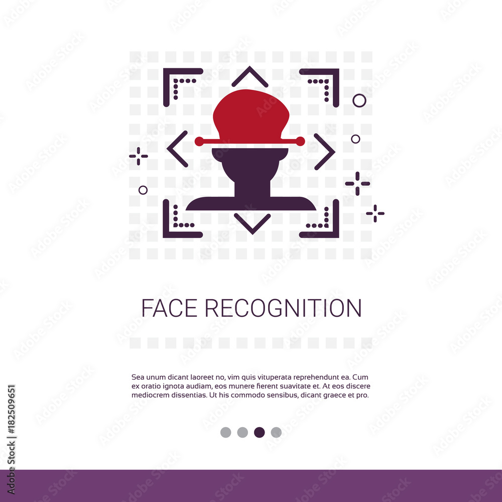 Poster face scanning system biometric identification concept web banner with copy space vector illustration