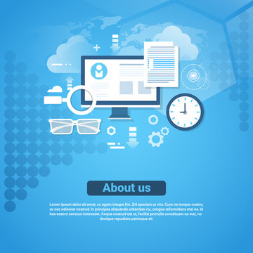 About Us Contact Information Template Web Banner With Copy Space Flat Vector Illustration