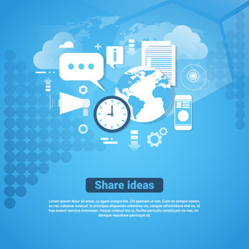 Share Ideas Template Web Banner With Copy Space Flat Vector Illustration