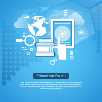 Education For All Template Web Banner With Copy Space Learn Online Concept Flat Vector Illustration