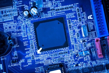 Closeup of electronic circuit board with processor