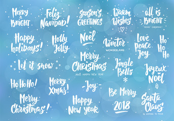 Set of holiday greeting quotes and wishes. Hand drawn text. Great for cards, gift tags and labels, photo overlays, party posters.