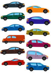 Set of multicolored car. Isolated vector illustration.
