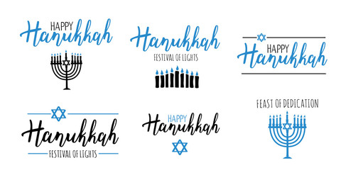 Vector illustration set of Happy Hanukkah. 