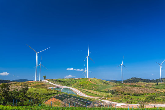 Wind turbine power Scenic and blue sky at KhaoKho moutain  in Phetchabun ,Thailand