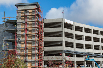 Scaffolding Around a Parking Structure Under Construction