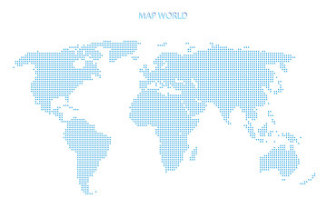World map of blue dots background. Dotted world map silhoeutte isolated on white, vector illustration, template, concept earth icon social media