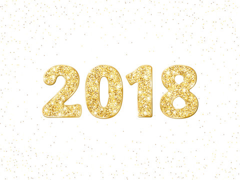 2018 glitter typography design. Golden sparkling numbers.