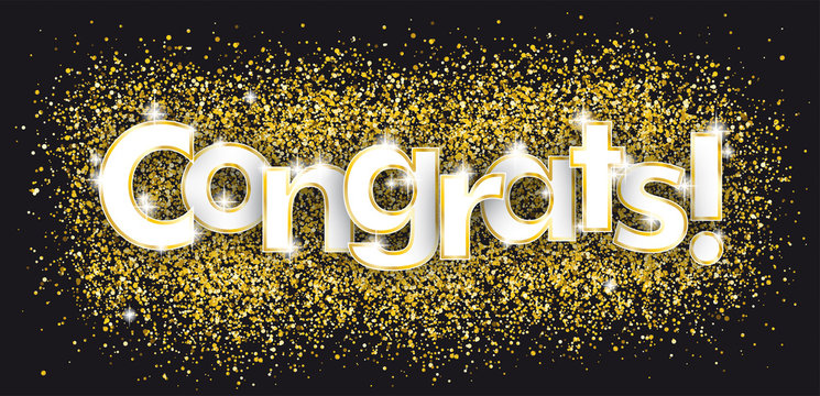 Congrats Golden Confetti Black Background