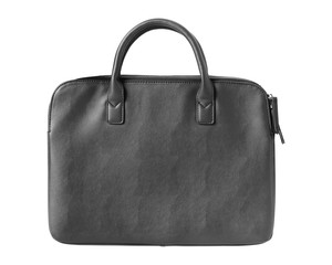 Classic black elegant leather laptop bag isolated on white