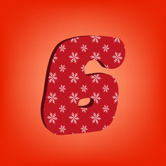 Red 3d digit 6 with snowflakes.Gradient background