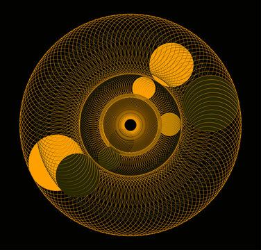 Abstract Illustration Of Orbital Trajectories In Gold