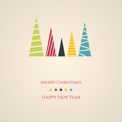 Christmas card with minimal Christmas trees. Merry Christmas and Happy New Year card.