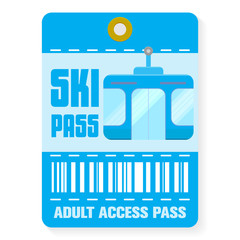 Ski pass template with shadow , flat style